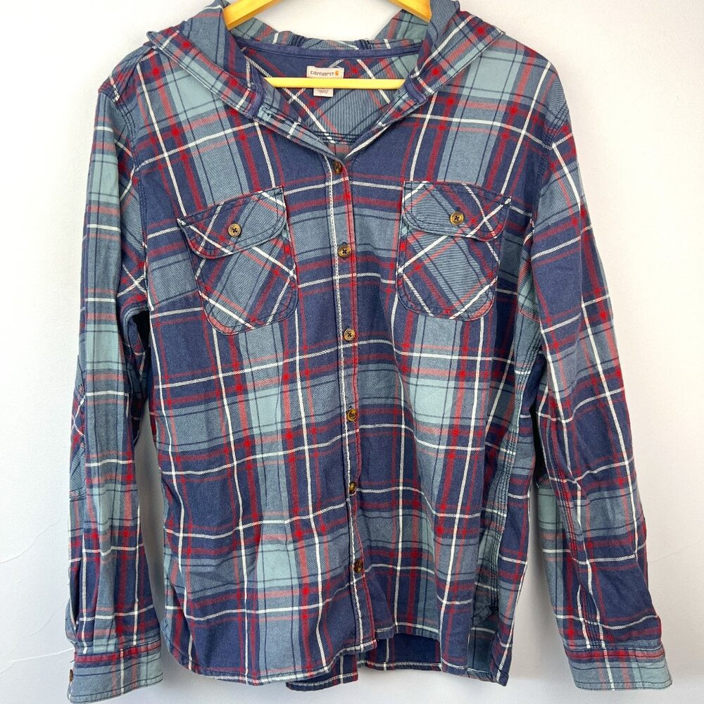 Carhartt Flannel Plaid Hoodie Size‎ L (12-14) Workwear Layer Outdoors